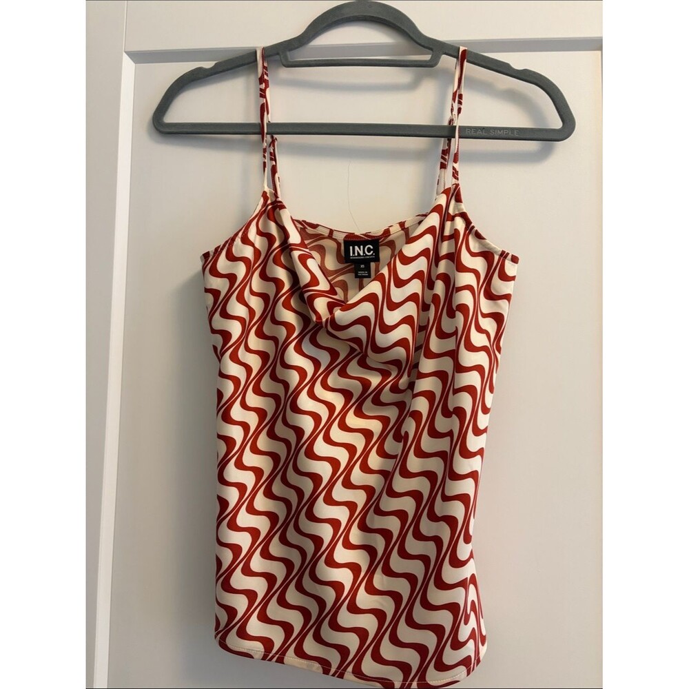 INC International Concepts Rust & Cream Wavy Print Cowl Neck Cami